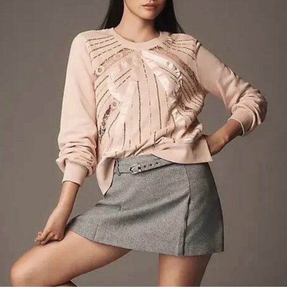 NWOT Anthropologie Blush Pink Sweatshirt with Sequin Detail - Picture 2 of 10